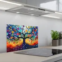 KitchenYeah Spatscherm 60x40 cm - Zelfklevende achterwand Boom - Kleurrijk - Bloemen - Kunst - Abstract - Keuken muurbeschermer - Spatwand fornuis