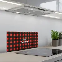 KitchenYeah Spatscherm 60x30 cm - Zelfklevende achterwand Geruit - Rood - Tekst - Christmas - Keuken muurbeschermer - Spatwand fornuis