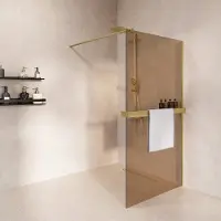 Saniclear Metric inloopdouche 100cm met handdoekhouder en bronsglas geborsteld messing - mat goud