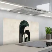 KitchenYeah Spatscherm 100x50 cm - Zelfklevende achterwand Bogen - Donkergroen - Lijnen - Keuken muurbeschermer - Spatwand fornuis