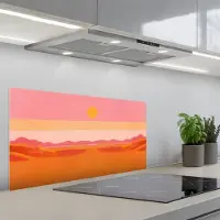 KitchenYeah Spatscherm 90x45 cm - Zelfklevende achterwand Zon - Abstract - Landschap - Oranje - Keuken muurbeschermer - Spatwand fornuis