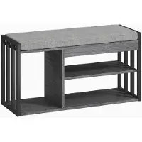 Merax Schoenenrek met Zitbank - 3-Laags Schoenenbank met Kussen - Houten Schoenenkast met Metalen Frame - Halbank voor Flur en Woonkamer - Grijs - 129 kg