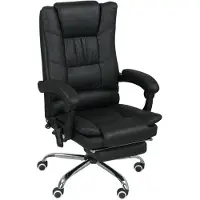 Merax Vinsetto Ergonomische Bureaustoel met Massagefunctie - Verstelbare Rugleuning - Inklapbare Voetsteun - Warmtefunctie - Luxe Microvezel - 360° Draaibaar - Zwart