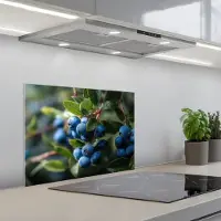 KitchenYeah Spatscherm 60x45 cm - Zelfklevende achterwand Blauwe bessen - Dauwdruppels - Natuurlijk licht - Keuken muurbeschermer - Spatwand fornuis