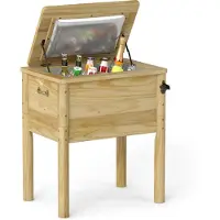 Costway Drankkoeler, hout, 51 liter, outdoor terraskoeler met 3 handgrepen en flesopener, rustieke ijskast met afvoersluiting voor tuin, terras, zwembad, party, BBQ, cookouts, 67 x 47 x 74 cm