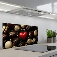 KitchenYeah Spatscherm 90x45 cm - Zelfklevende achterwand Macarons - Rood - Hart - Keuken muurbeschermer - Spatwand fornuis