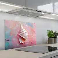 KitchenYeah Spatscherm 70x55 cm - Zelfklevende achterwand Schelp - Pastel - Pink - Keuken muurbeschermer - Spatwand fornuis
