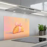 KitchenYeah Spatscherm 70x55 cm - Zelfklevende achterwand Croissant - Strik - Roze - Keuken muurbeschermer - Spatwand fornuis
