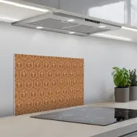 KitchenYeah Spatscherm 60x40 cm - Zelfklevende achterwand Bruin - Roze - Geometrisch - Patroon - Keuken muurbeschermer - Spatwand fornuis
