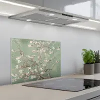 KitchenYeah Spatscherm 60x45 cm - Zelfklevende achterwand Amandelbloesem - Kunst - Van Gogh - Groen - Keuken muurbeschermer - Spatwand fornuis