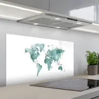 KitchenYeah Spatscherm 100x50 cm - Zelfklevende achterwand Wereldkaart - Grijsgroen - Kalm - Keuken muurbeschermer - Spatwand fornuis