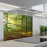 KitchenYeah Spatscherm 80x60 cm - Zelfklevende achterwand Zon - Bos - Bomen - Natuur - Herfst - Keuken muurbeschermer - Spatwand fornuis
