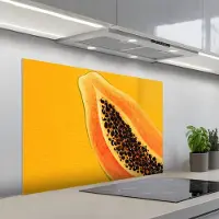 KitchenYeah Spatscherm 100x65 cm - Zelfklevende achterwand Papaja - Oranje - Topisch - Keuken muurbeschermer - Spatwand fornuis