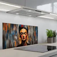 KitchenYeah Spatscherm 80x40 cm - Zelfklevende achterwand Portret - Vrouw - Bloemen - Keuken muurbeschermer - Spatwand fornuis