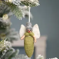 Sjaal met Verhaal Wolvilt Hanger Engeltje Kerst - Lichtgroen - Fairtrade Homedeco - 13x7cm