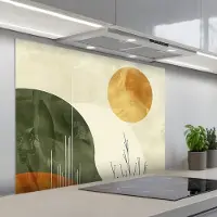 KitchenYeah Spatscherm 100x75 cm - Zelfklevende achterwand Abstract - Landschap - Zon - Kunst - Keuken muurbeschermer - Spatwand fornuis