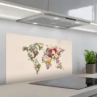KitchenYeah Spatscherm 100x50 cm - Zelfklevende achterwand Wereldkaart - Bloemen - Roze - Keuken muurbeschermer - Spatwand fornuis
