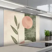 KitchenYeah Spatscherm 100x75 cm - Zelfklevende achterwand Geometrisch - Roze - Groen - Natuur - Keuken muurbeschermer - Spatwand fornuis