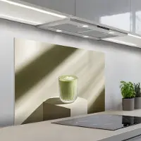 KitchenYeah Spatscherm 100x65 cm - Zelfklevende achterwand Matcha - Glas - Groen - Minimalistisch - Keuken muurbeschermer - Spatwand fornuis