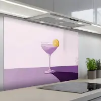 KitchenYeah Spatscherm 120x80 cm - Zelfklevende achterwand Cocktail - Paars - Minimalistisch - Citroen - Keuken muurbeschermer - Spatwand fornuis