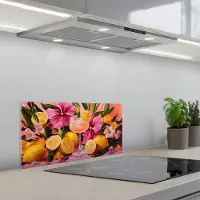 KitchenYeah Spatscherm 60x30 cm - Zelfklevende achterwand Drink - Bloemen - Yellow - Keuken muurbeschermer - Spatwand fornuis