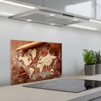 KitchenYeah Spatscherm 60x40 cm - Zelfklevende achterwand Wereldkaart - Koekjesdeeg - Warme baksfeer - Keuken muurbeschermer - Spatwand fornuis