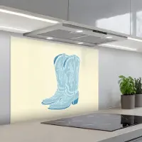 KitchenYeah Spatscherm 90x70 cm - Zelfklevende achterwand Illustratie - Cowboylaarzen - Patroon - Keuken muurbeschermer - Spatwand fornuis