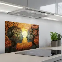 KitchenYeah Spatscherm 70x55 cm - Zelfklevende achterwand Bomen - Gezichten - Zon - Kunst - Keuken muurbeschermer - Spatwand fornuis