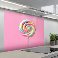 KitchenYeah Spatscherm 100x75 cm - Zelfklevende achterwand Lolly - Roze - Snoep - Zoet - Keuken muurbeschermer - Spatwand fornuis