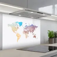 KitchenYeah Spatscherm 90x60 cm - Zelfklevende achterwand Wereldkaart - Pastel - Geometrie - Keuken muurbeschermer - Spatwand fornuis