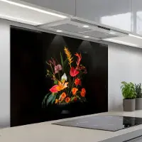 KitchenYeah Spatscherm 100x75 cm - Zelfklevende achterwand Schaal - Boeket - Bloemen - Keuken muurbeschermer - Spatwand fornuis