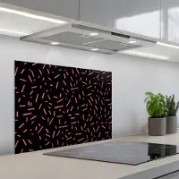 KitchenYeah Spatscherm 70x50 cm - Zelfklevende achterwand Gaming - Streepjes - Roze - Abstract - Keuken muurbeschermer - Spatwand fornuis