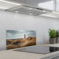 KitchenYeah Spatscherm 60x30 cm - Zelfklevende achterwand Duinen - Vuurtoren - Rood - Lucht - Keuken muurbeschermer - Spatwand fornuis