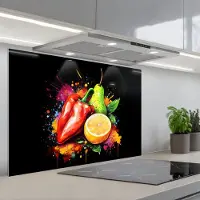 KitchenYeah Spatscherm 90x60 cm - Zelfklevende achterwand Paprika - Peer - Citroen - Graffiti - Verf - Abstract - Keuken muurbeschermer - Spatwand fornuis