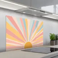 KitchenYeah Spatscherm 100x65 cm - Zelfklevende achterwand Illustratie - Zon - Pastelkleuren - Keuken muurbeschermer - Spatwand fornuis