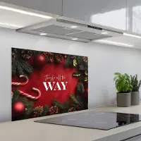 KitchenYeah Spatscherm 70x50 cm - Zelfklevende achterwand Kerst - Quote - Rood - Kerstballen - Keuken muurbeschermer - Spatwand fornuis