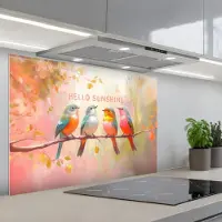 KitchenYeah Spatscherm 80x55 cm - Zelfklevende achterwand Vogels - Tak - Quote - Roze - Keuken muurbeschermer - Spatwand fornuis