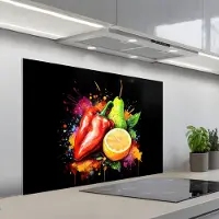 KitchenYeah Spatscherm 100x65 cm - Zelfklevende achterwand Paprika - Peer - Citroen - Graffiti - Verf - Abstract - Keuken muurbeschermer - Spatwand fornuis