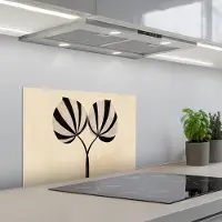 KitchenYeah Spatscherm 60x40 cm - Zelfklevende achterwand Bladeren - Gestreept - Stengel - Beige - Keuken muurbeschermer - Spatwand fornuis