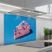 KitchenYeah Spatscherm 90x70 cm - Zelfklevende achterwand Taart - Edelstenen - Glitters - Roze - Keuken muurbeschermer - Spatwand fornuis