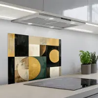 KitchenYeah Spatscherm 70x55 cm - Zelfklevende achterwand Abstract - Goud - Brons - Vormen - Geometrisch - Keuken muurbeschermer - Spatwand fornuis