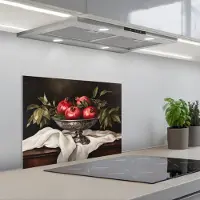 KitchenYeah Spatscherm 60x45 cm - Zelfklevende achterwand Granaatappels - Klassiek - Vintage - Keuken muurbeschermer - Spatwand fornuis