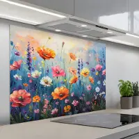 KitchenYeah Spatscherm 100x75 cm - Zelfklevende achterwand Bloemen - Natuur - Waterverf - Kunst - Keuken muurbeschermer - Spatwand fornuis