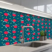 KitchenYeah Keuken achterwand 150x60 cm - Spatscherm zelfklevend Blauwgroen - Appels - Vruchten - Muurbeschermer - Spatwand fornuis