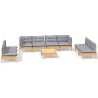 vidaXL 9-delige loungeset voor de tuin met grijze kussens, gemaakt van massief grenenhout