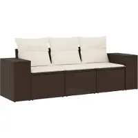 vidaXL 3-delige Loungeset met kussens poly rattan bruin