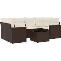 vidaXL 7-delige Loungeset met kussens poly rattan bruin