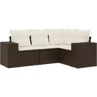 vidaXL 4-delige Loungeset met kussens poly rattan bruin
