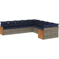 vidaXL 10-delige tuinbankset met kussens, grijs polyrotan