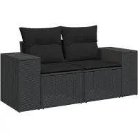 vidaXL 3-delige Loungeset met kussens poly rattan zwart